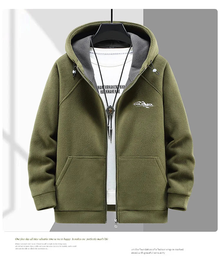 2024 Men's Hooded Shirt Long Sleeve Thickened Polar Fleece Zip-up Hoodies Warm Autumn Winter Jacket Male Big Size 12XL 10XL Plus