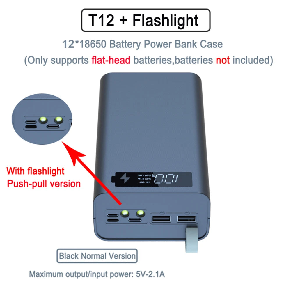 Quick Charge QC3.0 DIY 12 x 18650 Battery Power Bank Case Powerbank Holder Shell Portable Battery Storage Box With LCD Display