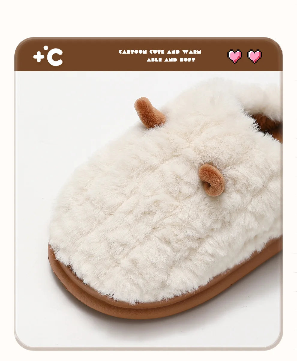 Warm Winter Women Slipper Sandals Home Cotton Shoes Eva Faux Plush Fur 4Cm Thick Platform Adorable Lamb Men Slipper For Indoor