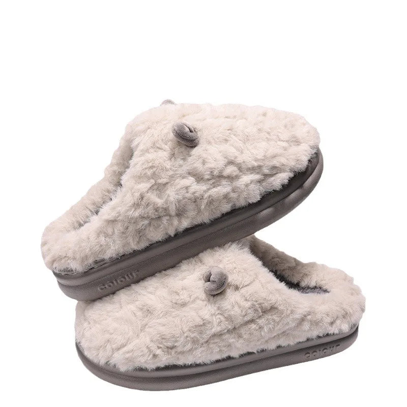 Warm Winter Women Slipper Sandals Home Cotton Shoes Eva Faux Plush Fur 4Cm Thick Platform Adorable Lamb Men Slipper For Indoor