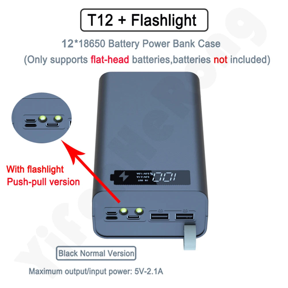 Quick Charge QC3.0 DIY 12 x 18650 Battery Power Bank Case Powerbank Holder Shell Portable Battery Storage Box With LCD Display