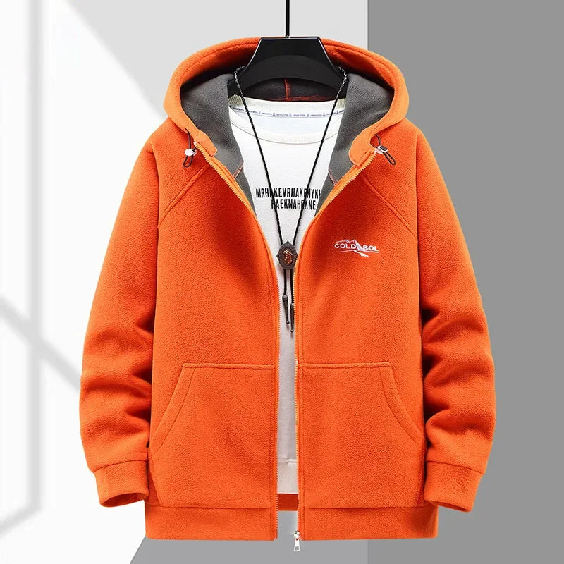 2024 Men's Hooded Shirt Long Sleeve Thickened Polar Fleece Zip-up Hoodies Warm Autumn Winter Jacket Male Big Size 12XL 10XL Plus