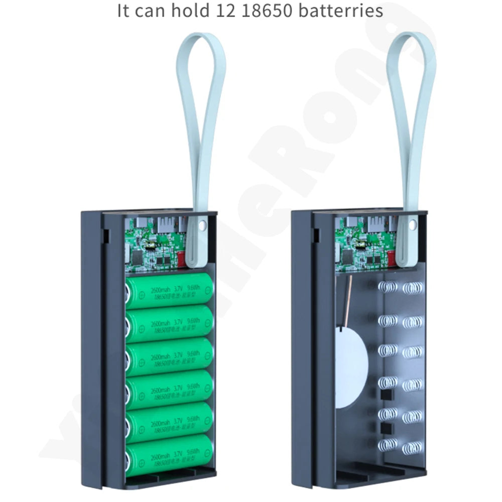 Quick Charge QC3.0 DIY 12 x 18650 Battery Power Bank Case Powerbank Holder Shell Portable Battery Storage Box With LCD Display