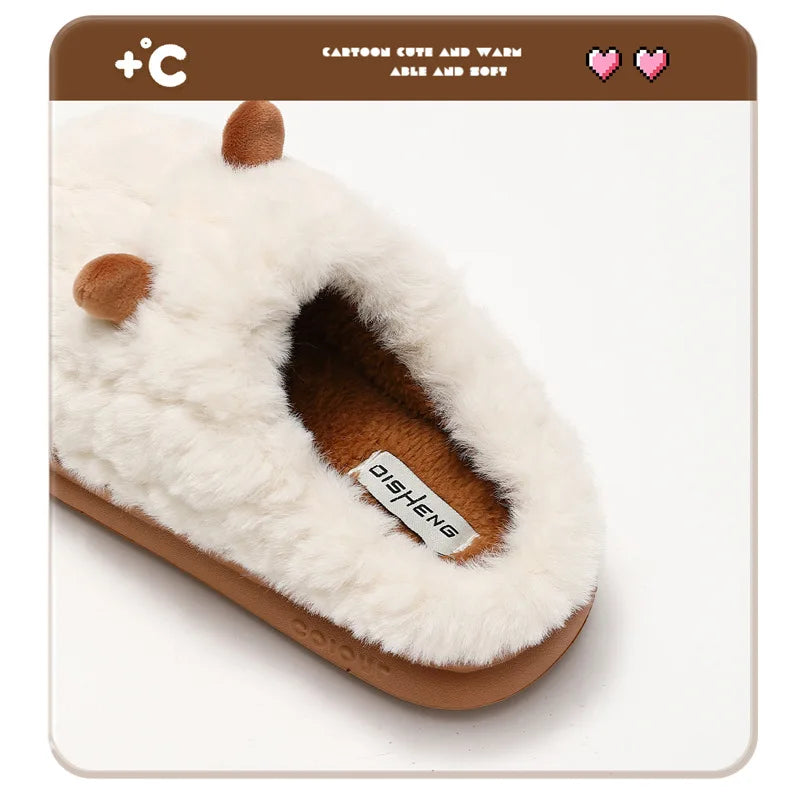 Warm Winter Women Slipper Sandals Home Cotton Shoes Eva Faux Plush Fur 4Cm Thick Platform Adorable Lamb Men Slipper For Indoor