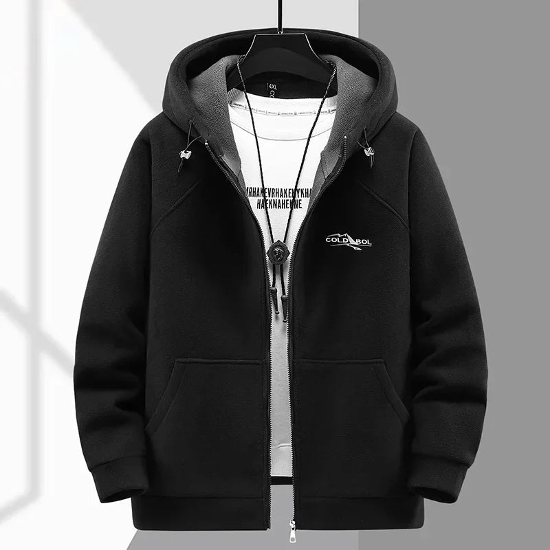 2024 Men's Hooded Shirt Long Sleeve Thickened Polar Fleece Zip-up Hoodies Warm Autumn Winter Jacket Male Big Size 12XL 10XL Plus
