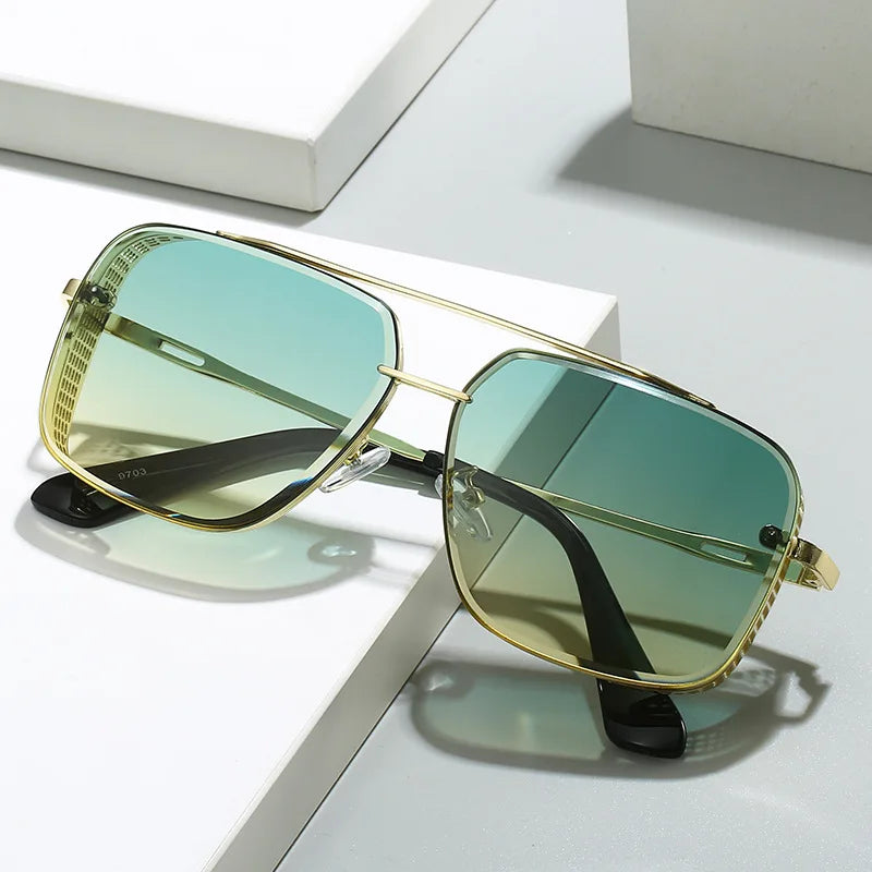 D&T 2023 New Fashion Rectangle Sunglasses Men Women Gradients Lens Metal Frame Hinge Luxury Quality Brand Designer Eyewear UV400