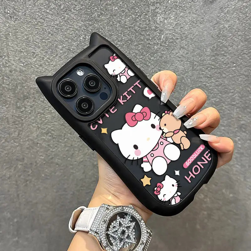 Sanrio Ins Hello Kitty Phone Case For Iphone 15 14 13 11 12 Pro Max Plus X XR XS 7 8 Plus SE Y2k Clear Silicone Anti-fall Shell